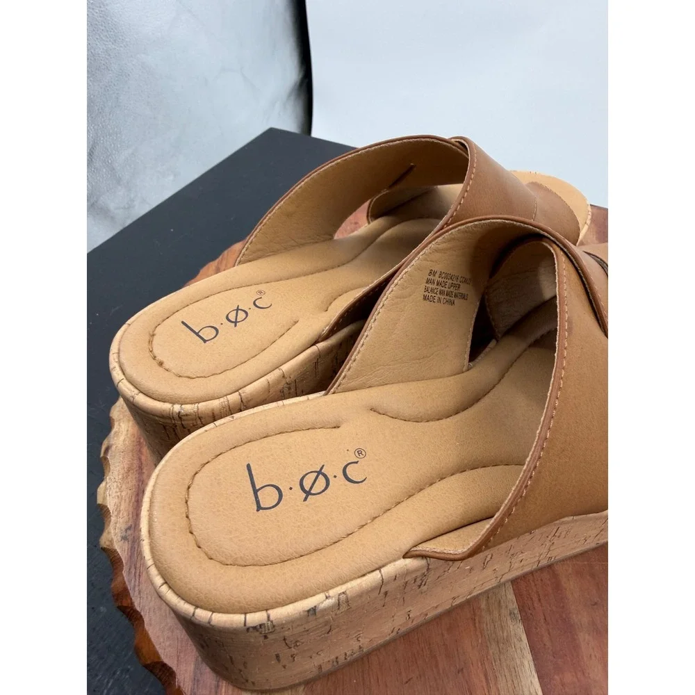 b.o.c. Born Concept sunny Wedge Sandals sz 8 Tan Cork Platform Slide BC0034216